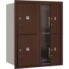 4C Horizontal Mailbox, 37-1/2"H, Double,Parcel Box, 4 PL5 Doors, Front Load, Bronze, USPS