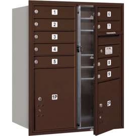4C Horizontal Mailbox, 37-1/2"H, Double Column, 9 MB1/2 PL Doors, Front Load, Bronze, USPS