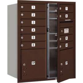 4C Horizontal Mailbox, 37-1/2"H, Double Column, 10 MB1/2 PL Doors, Front Load, Bronze, USPS