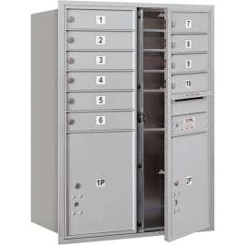 4C Horizontal Mailbox, 41"H, Double Column, 10 MB1/2 PL5 Doors, Front Load, Aluminum, USPS