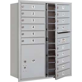 4C Horizontal Mailbox, 41"H, Double Column, 15 MB1/1 PL5 Door, Front Load, Aluminum, USPS