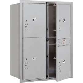 4C Horizontal Mailbox, 41"H, Double,Parcel Box, 3 PL5/1 PL6, Front Load, Aluminum, USPS