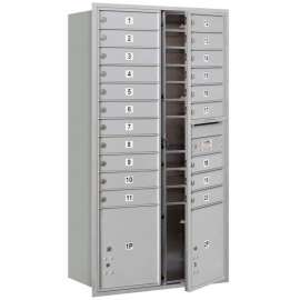 4C Horizontal Mailbox, 56-3/4"H, Double, 20 MB1/2 PL Doors, Front Load, Aluminum, USPS