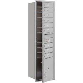4C Horizontal Mailbox, 56-3/4"H, Single, 9 MB1/1 PL Doors, Front Load, Aluminum, USPS