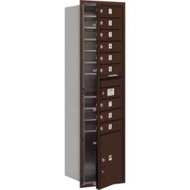 4C Horizontal Mailbox, 56-3/4"H, Single Column, 9 MB1/1 PL Doors, Front Load, Bronze, USPS