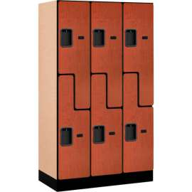 2-Tier 6 Door Designer Wood Locker, 12"W x 18"D x 60"H, Cherry, Partially Assembled