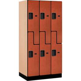 2-Tier 6 Door Designer Wood Locker, 12"W x 21"D x 72"H, Cherry, Partially Assembled