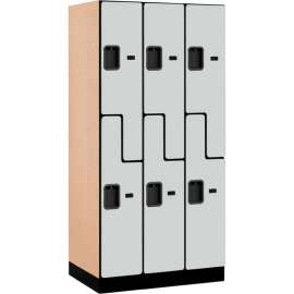 2-Tier 6 Door Designer Wood Locker, 12"W x 21"D x 72"H, Gray, Partially Assembled