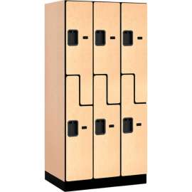2-Tier 6 Door Designer Wood Locker, 12"W x 21"D x 72"H, Maple, Partially Assembled