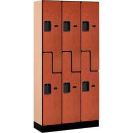 2-Tier 6 Door Designer Wood Locker, 12"W x 15"D x 72"H, Cherry, Partially Assembled
