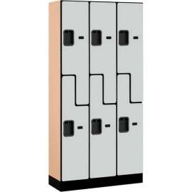 2-Tier 6 Door Designer Wood Locker, 12"W x 15"D x 72"H, Gray, Partially Assembled