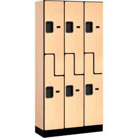 2-Tier 6 Door Designer Wood Locker, 12"W x 15"D x 72"H, Maple, Partially Assembled