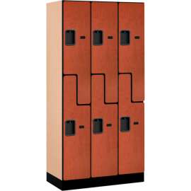2-Tier 6 Door Designer Wood Locker, 12"W x 18"D x 72"H, Cherry, Partially Assembled
