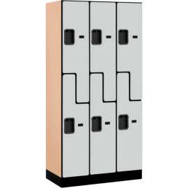 2-Tier 6 Door Designer Wood Locker, 12"W x 18"D x 72"H, Gray, Partially Assembled
