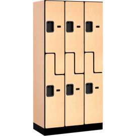2-Tier 6 Door Designer Wood Locker, 12"W x 18"D x 72"H, Maple, Partially Assembled