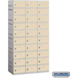 10-Tier 30 Door Plastic Locker, 12-3/4"W x 18"D x 7-5/16"H, Tan, Unassembled