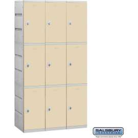 3-Tier 9 Door Plastic Locker, 12-3/4"W x 18"D x 24-5/16"H, Tan, Unassembled