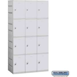 4-Tier 12 Door Plastic Locker, 12-3/4"W x 18"D x 18-1/4"H, Gray, Unassembled