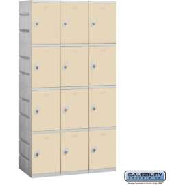 4-Tier, 12 Door Plastic Locker, 12-3/4"W x 18"D x 18-1/4"H, Tan, Unassembled