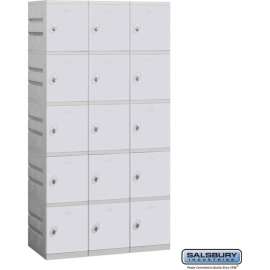 5-Tier 15 Door Plastic Locker, 12-3/4"W x 18"D x 14-5/8"H, Gray, Unassembled