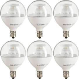 Sunlite LED G16.5 Bulb, 120V, 5W, 350 Lumens, Candelabra Screw Base, White, 1 lb. Wt., Pk of 6
