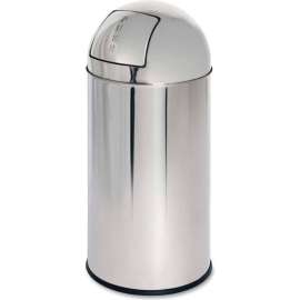 Genuine Joe Classic Stainless Steel Round Trash Can W/Push Door Dome Top, 12 Gallon