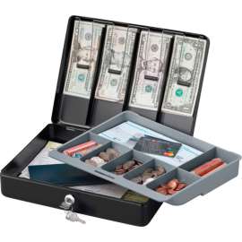 SentrySafe Deluxe Cash Box DCB-1 Key Lock, 11-13/16"W x 9-1/4"D x 3-9/16"H, Black