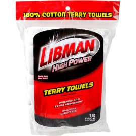 Libman Commercial High Power 100 Cotton Premium White Shop Towels, 12 Pack - 590