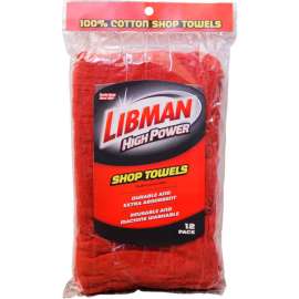Libman Commercial High Power 100% Cotton Red Shop Towels, 12 Pack - 591