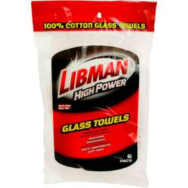 Libman Commercial High Power 100 Cotton White Glass Towels, 6 Pack - 592