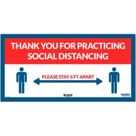 Global Industrial; Red Thank you for Social Distancing Sign, 24"W x 12"H, Adhesive Vinyl