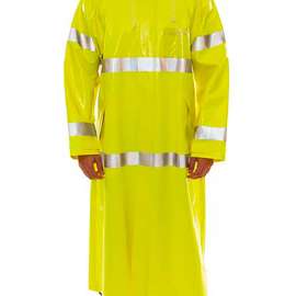 Comfort-Brite Rain Coat, Mens, Small, Attached Hood, Silver Reflective Tape, Fluorescent Yllw
