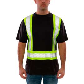 Tingley Job Sight Class 1 Short Sleeve T-Shirt, Black with Fluorescent Yellow-Green Tape, XL