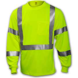 Tingley S75522 Class 3 Long Sleeve T-Shirt, Fluorescent Yellow/Green, Large