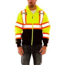 Tingley Hi Vis Sweatshirt, Detachable Hood, Zipper Closure, 2 Pockets, Fl Lime, 2XL
