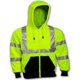 Tingley S78122 Class 3 Hooded Sweatshirt, Fluorescent Lime, Small