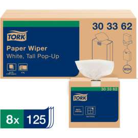 Tork Multipurpose Paper Wiper, 9-3/4 x 16-3/4, White, 125/Box, 8 Boxes/Carton - 303362