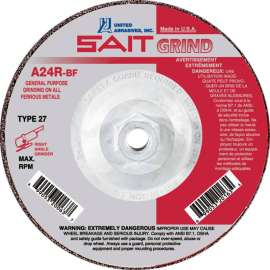 United Abrasives - Sait 20173 Depressed Center Wheel T27 A24R 5"x 1/4" x 5/8-11" 24 Grit Alum. Oxide