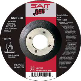 United Abrasives - Sait 22021 Depressed Center Wheel T27 4-1/2"x .045" x 7/8" 60 Grit Alum. Oxide
