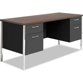 Alera - Alera Series Mocha Steel Double Pedestal Office Desk with Black Base