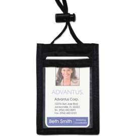 Advantus ID Badge Holder w/Convention Neck Pouch, Vertical, 3-1/4" x 5-1/4", Black, 12/PK