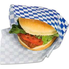 Bagcraft Grease Resistant Paper Wraps and Liners, 12"L x 12"W, Blue Check, Pack of 5000