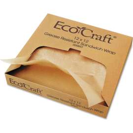 Bagcraft EcoCraft Grease Resistant Paper Wraps and Liners, 12"L x 12"W, Natural, Pack of 5000