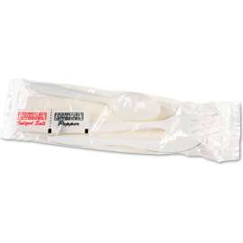 Boardwalk BWK6KITMW, Wrapped Cutlery Kit, Plastic, White, 250/Carton