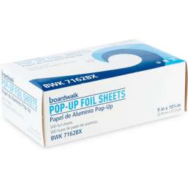 BoardWalk Standard Pop-Up Aluminum Foil Sheets, 10-3/4"L x 9"W, Silver, Pack of 500