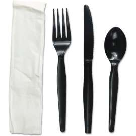Boardwalk Four Piece Fork/Knife/Napkin/Teaspoon Cutlery Kit, Black, Pack of 250
