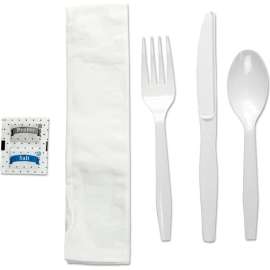 Boardwalk Six Piece Condiment/Fork/Knife/Napkin/Teaspoon Cutlery Kit, White, Pack of 250