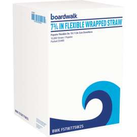 Boardwalk Flexible Wrapped Straws, 7-3/4"L, White, Pack of 10000