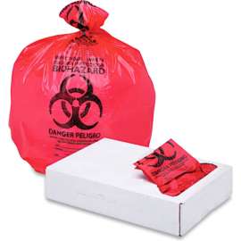 Linear Low Density Health Care Trash Trash Bags, 16 Gal, 1.3 mil, Red, 250/Case