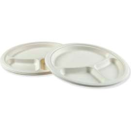 Boardwalk Bagasse Dinnerware Plate w/ 3 Compartment, 10" Dia., White, Pack of 500